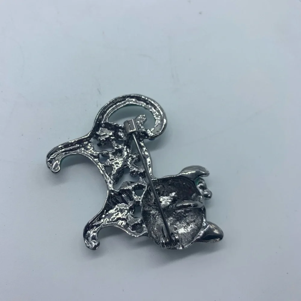 NEW green with blue crystals & flowers cat brooch - Picture 13 of 16